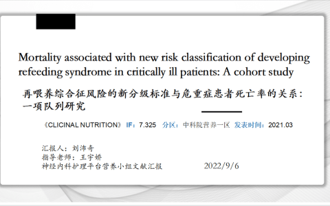 再喂养综合征风险的新分级标准与危重症患者死亡率的关系：一项队列研究