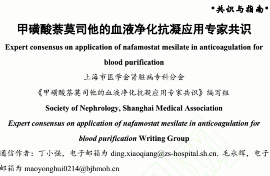 甲磺酸萘莫司他的血液净化抗凝应用专家共识 2024
