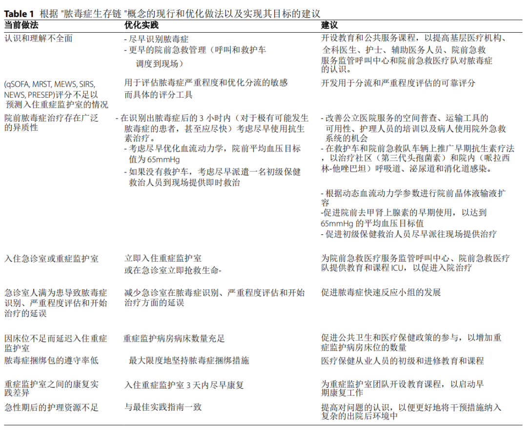 脓毒症生存和康复链:优化医疗保健轨迹的概念和建议